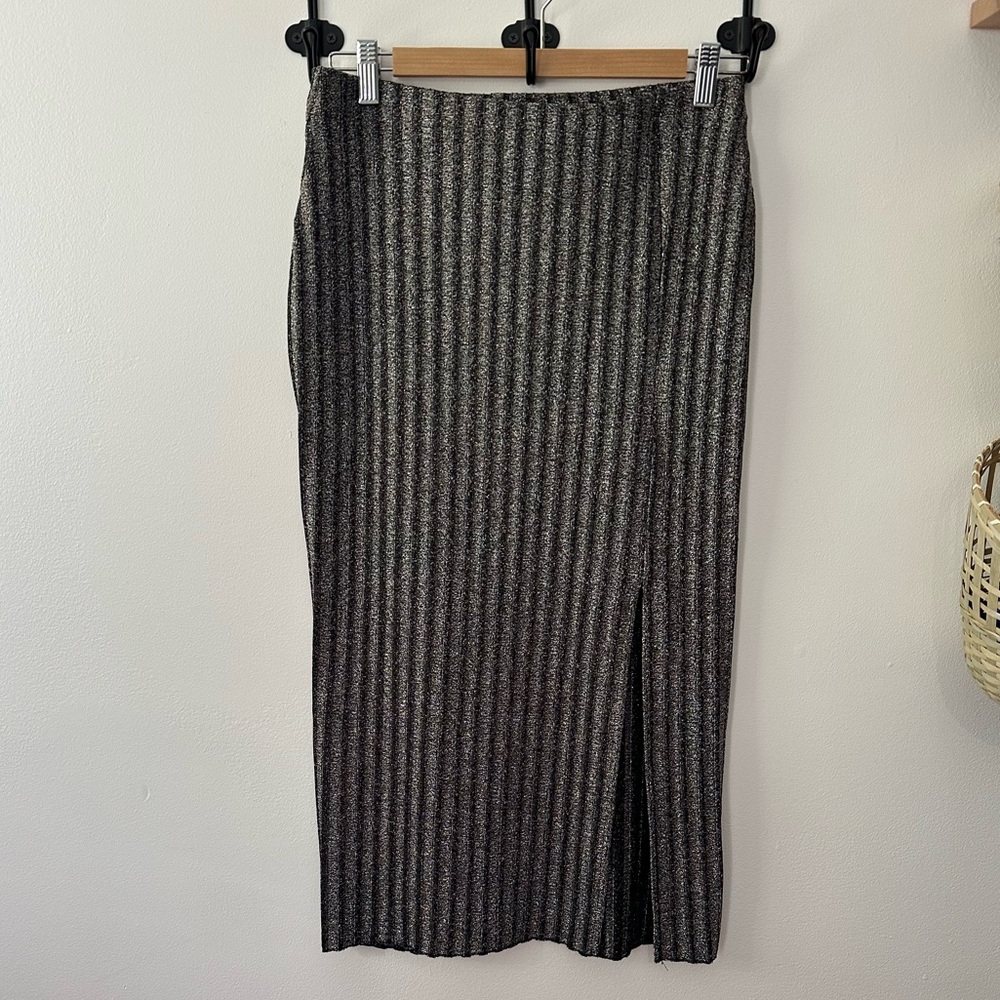 H&M Black and Silver Striped midi pencil Skirt